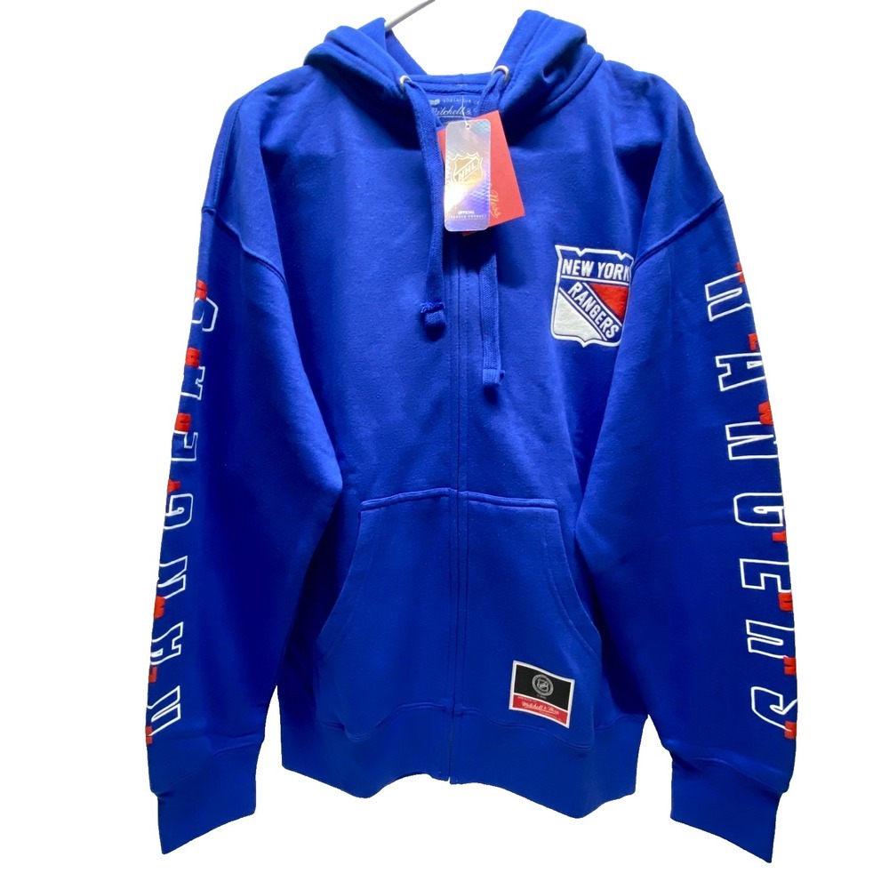 New York Rangers NHL Gridlock Hoodie Large Full Zip Hockey Mitchell &‎ Ness NWT